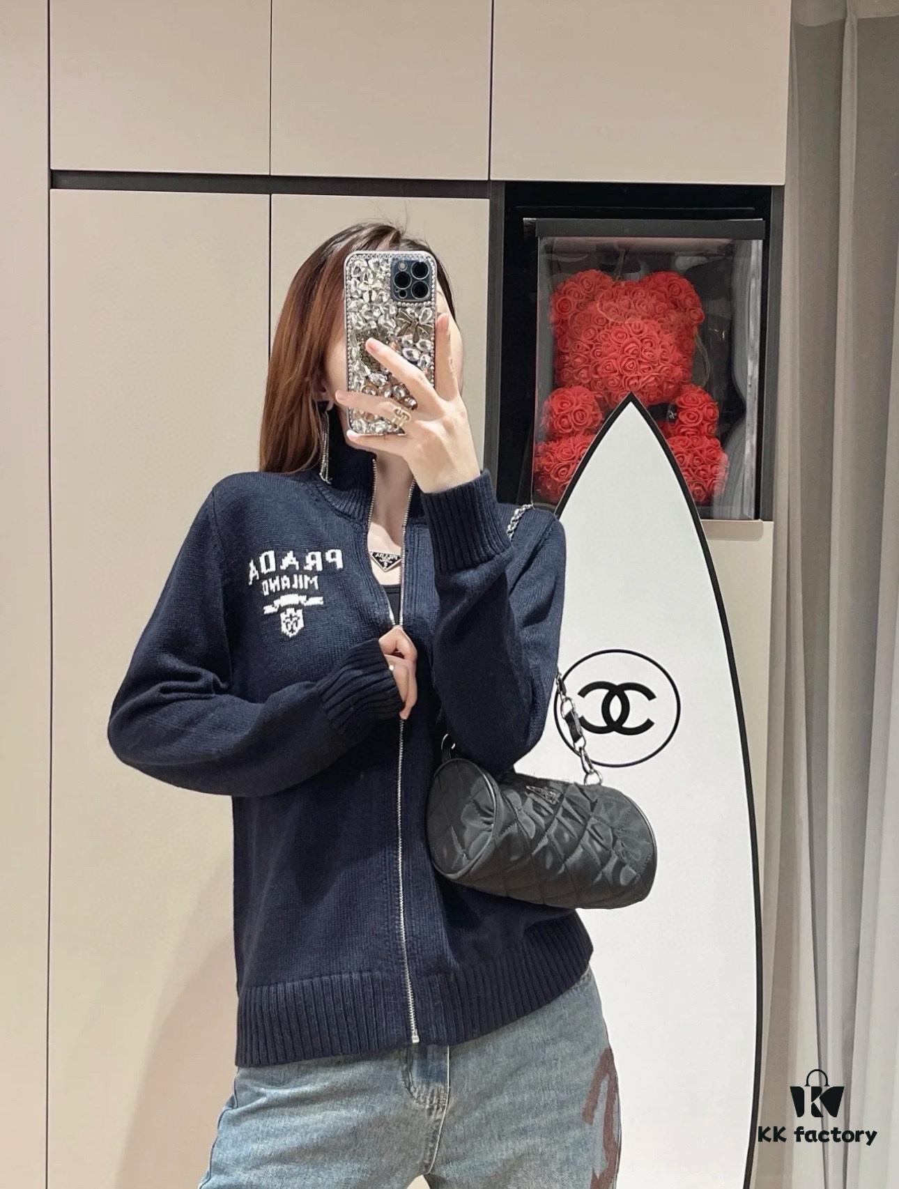 Prada Jacquard Letter Knit Sweater Coat Y077