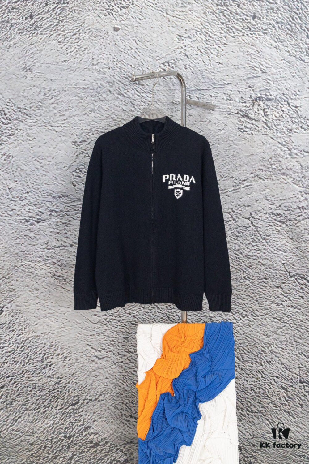 Prada Jacquard Letter Knit Sweater Coat Y077