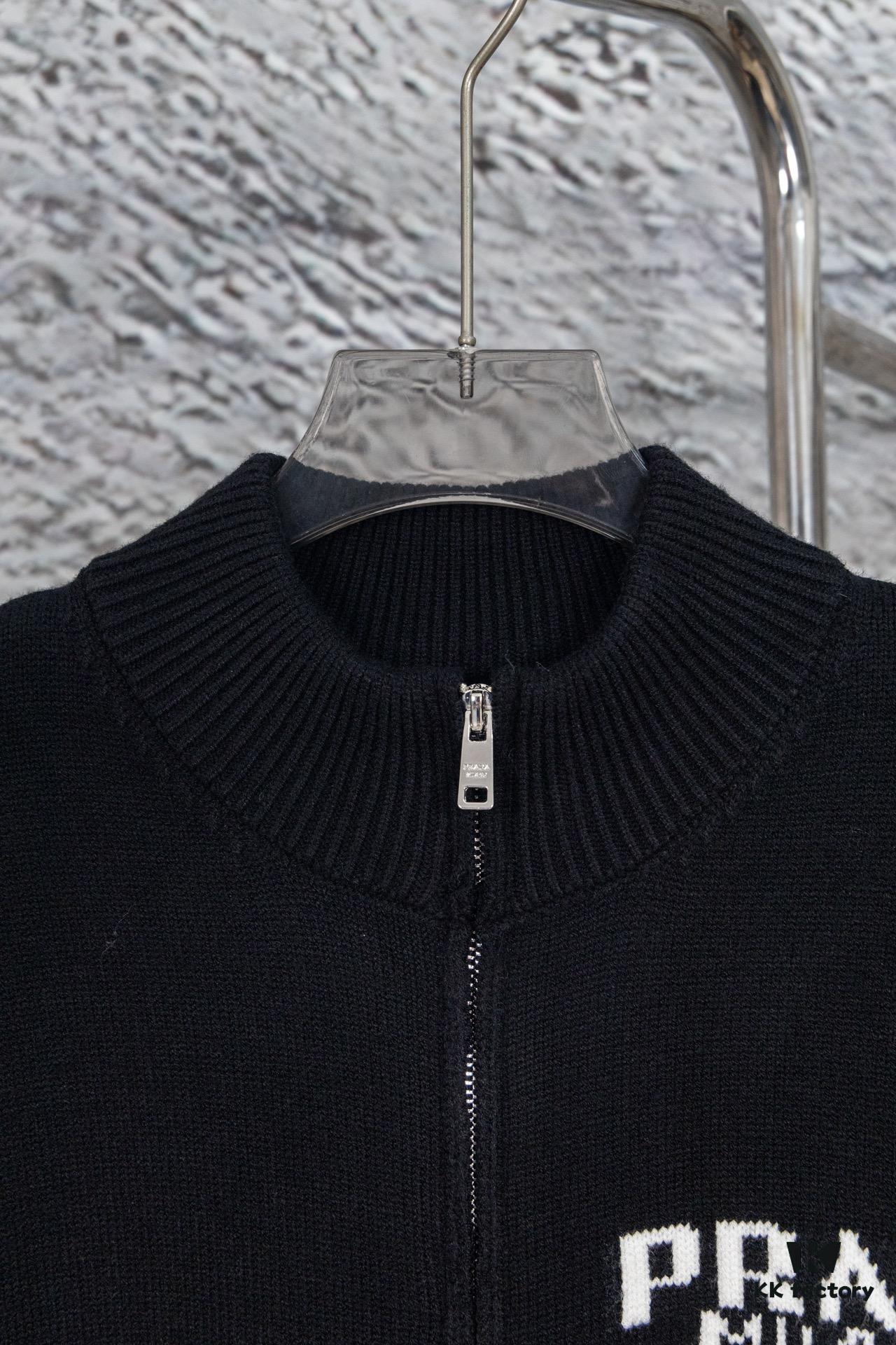 Prada Jacquard Letter Knit Sweater Coat Y077