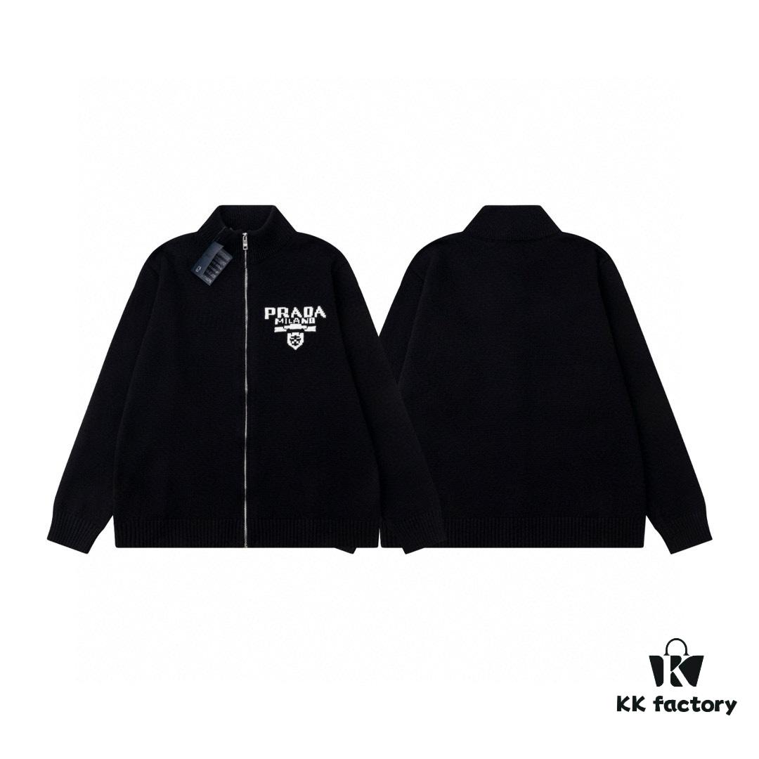 Prada Jacquard Letter Knit Sweater Coat Y077