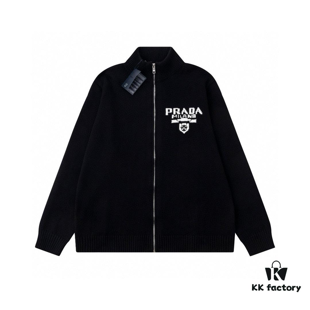 Prada Jacquard Letter Knit Sweater Coat Y077