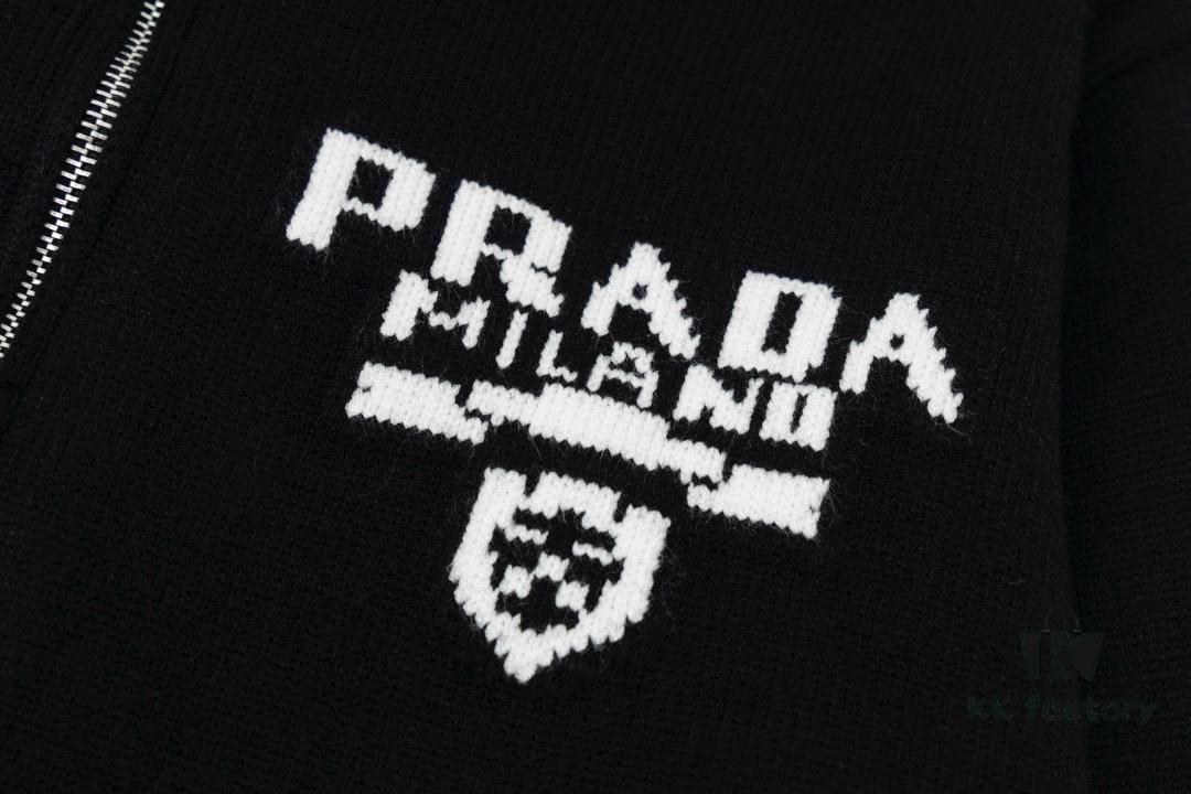 Prada Jacquard Letter Knit Sweater Coat Y077