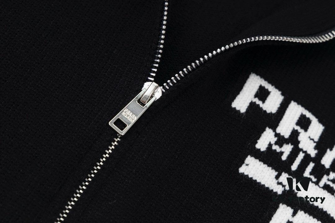 Prada Jacquard Letter Knit Sweater Coat Y077