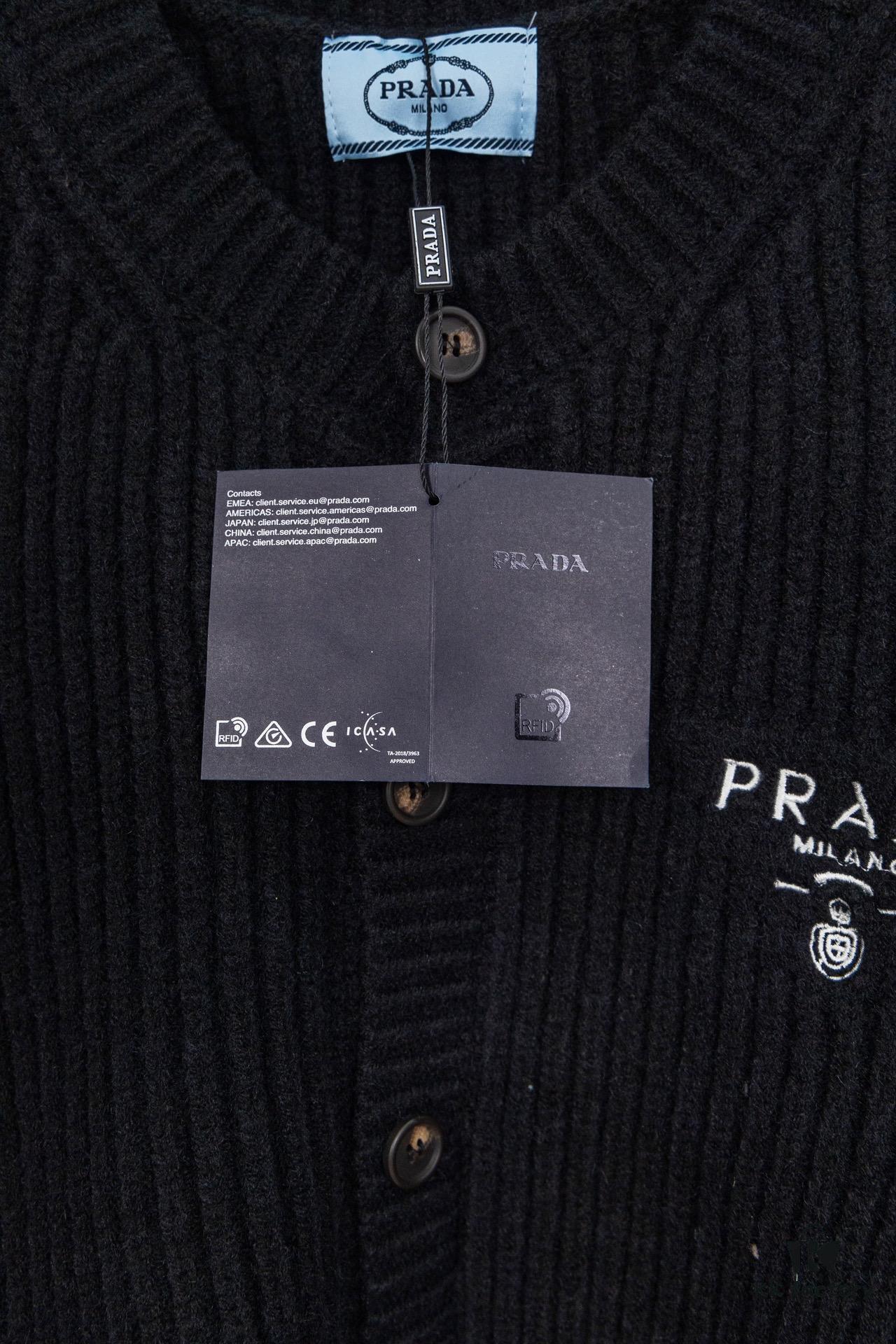 PRADA Wool Cardigan with Chunky Knit, Premium Craftsmanship, Embroidered Logo, Authentic Reproduction