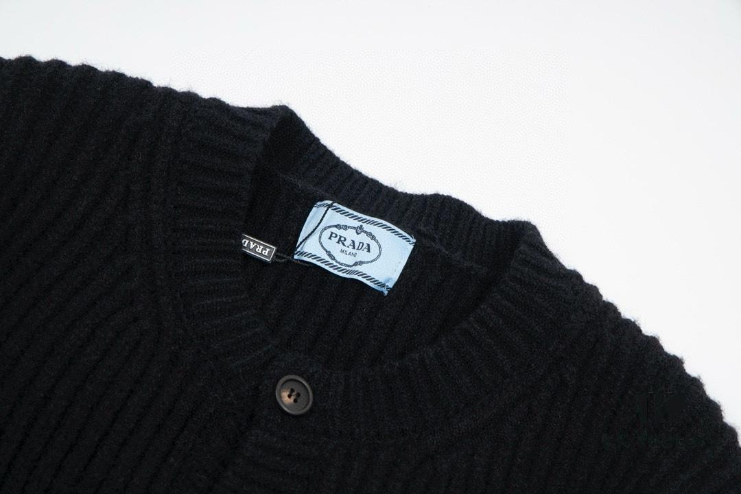 PRADA Wool Cardigan, Coarse Knit, Premium Craftsmanship, Imported Yarn with Soft Finish, Embroidered Chest Logo, Authentic Reproduction