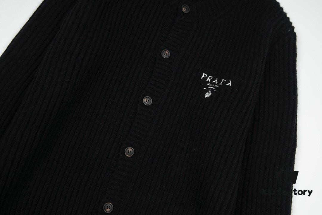 PRADA Wool Cardigan, Coarse Knit, Premium Craftsmanship, Imported Yarn with Soft Finish, Embroidered Chest Logo, Authentic Reproduction