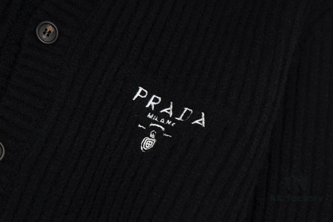 PRADA Wool Cardigan, Coarse Knit, Premium Craftsmanship, Imported Yarn with Soft Finish, Embroidered Chest Logo, Authentic Reproduction