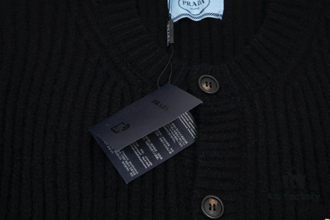 PRADA Wool Cardigan, Coarse Knit, Premium Craftsmanship, Imported Yarn with Soft Finish, Embroidered Chest Logo, Authentic Reproduction