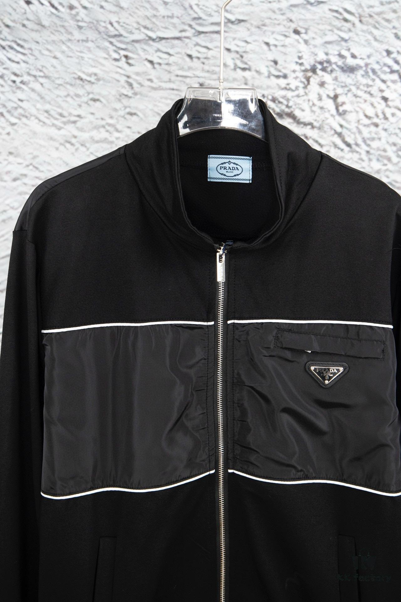 New PRADA Triangle Logo Patched Stand Collar Jacket Unisex Couples Style