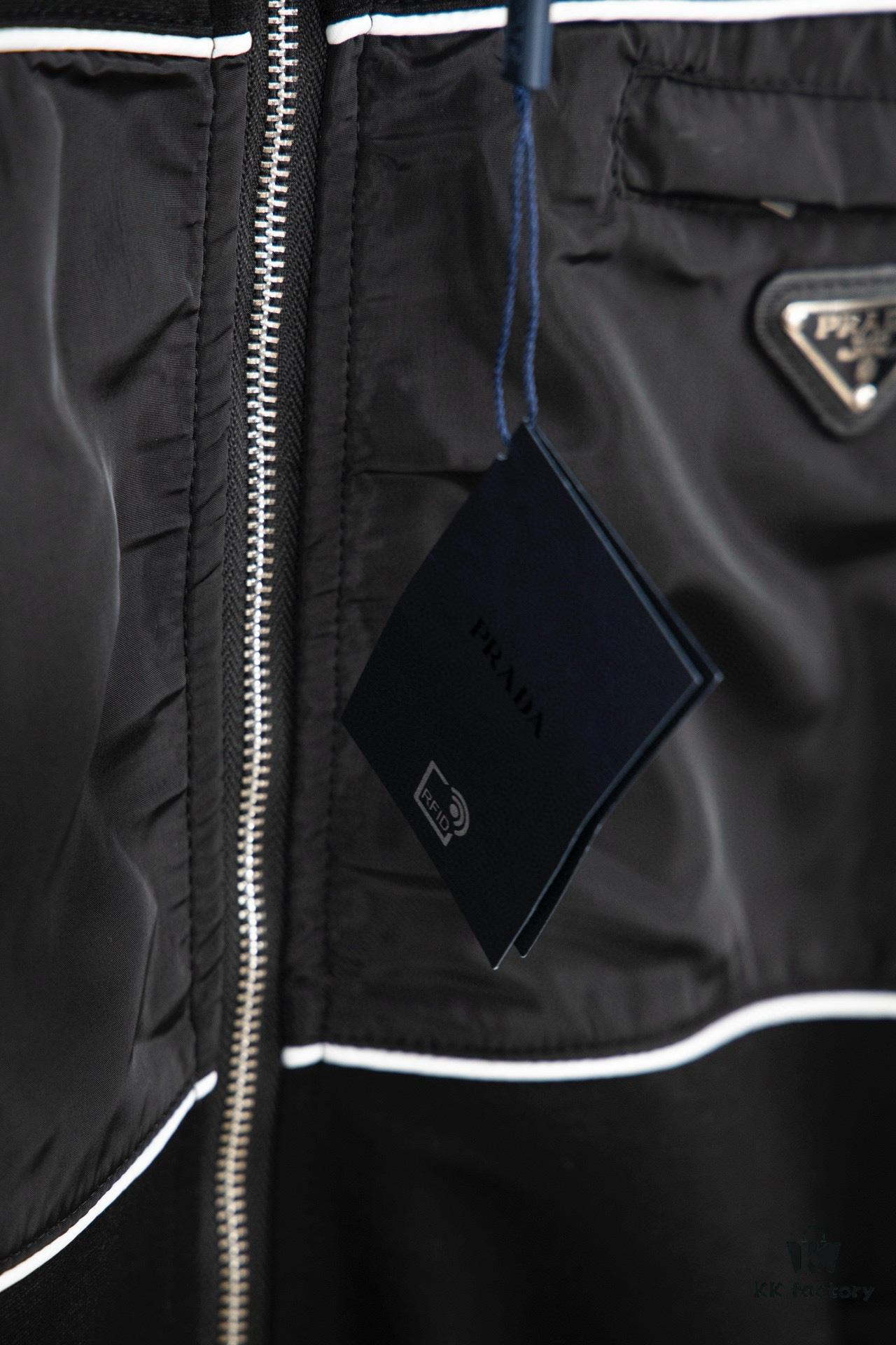 New PRADA Triangle Logo Patched Stand Collar Jacket Unisex Couples Style