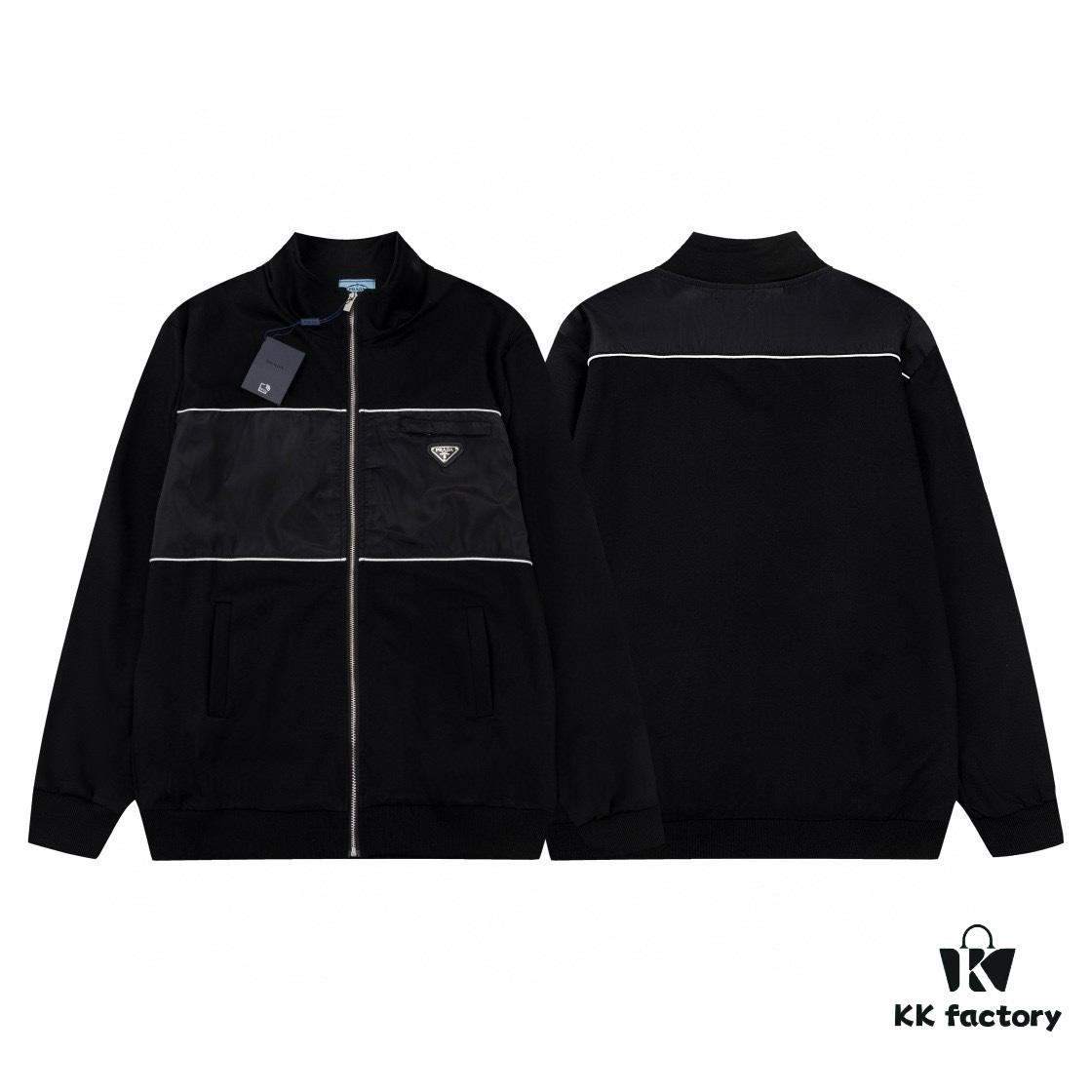 New PRADA Triangle Logo Patch Stand Collar Jacket Unisex Couple Style