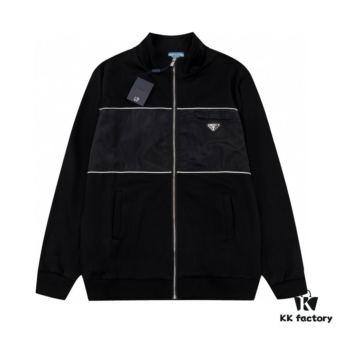 New PRADA Triangle Logo Patch Stand Collar Jacket Unisex Couple Style