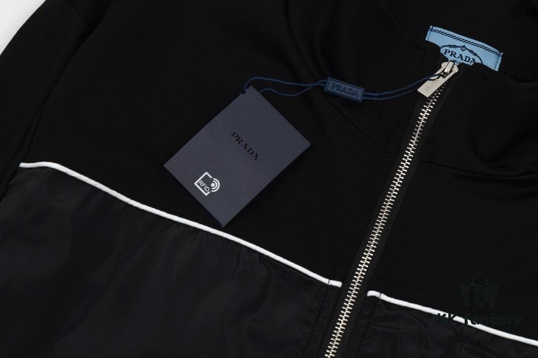 New PRADA Triangle Logo Patch Stand Collar Jacket Unisex Couple Style