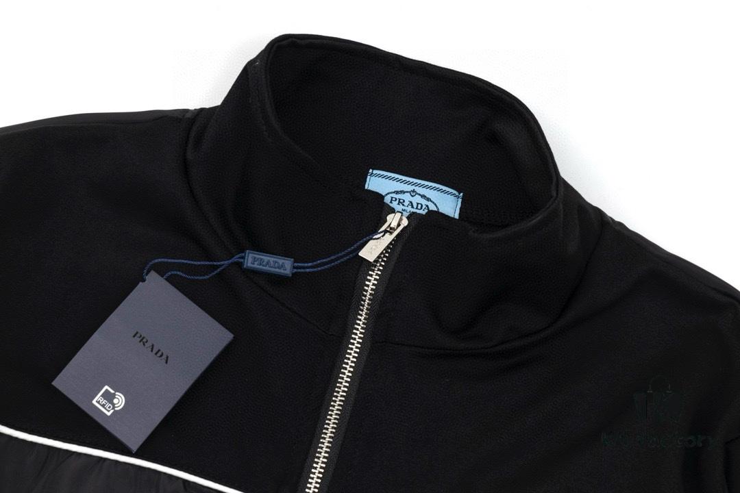 New PRADA Triangle Logo Patch Stand Collar Jacket Unisex Couple Style