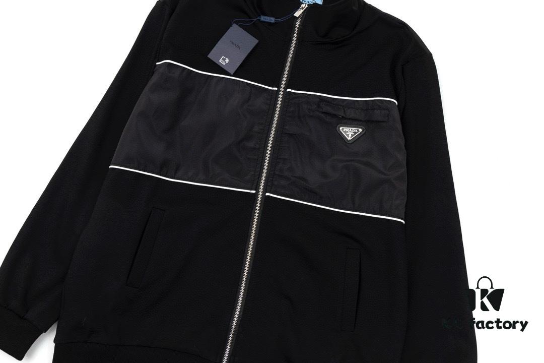 New PRADA Triangle Logo Patch Stand Collar Jacket Unisex Couple Style