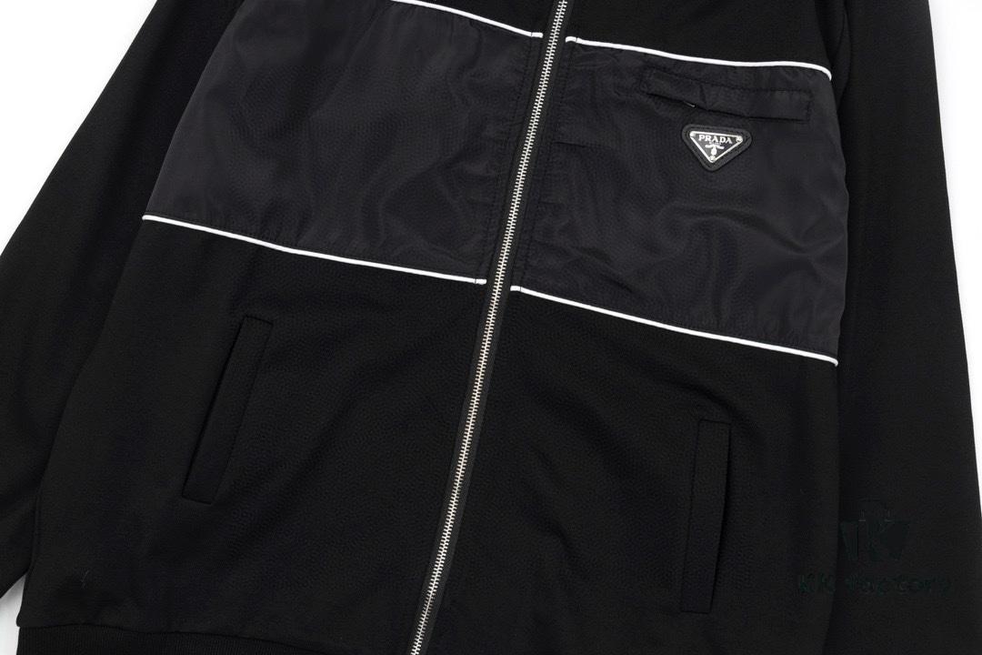 New PRADA Triangle Logo Patch Stand Collar Jacket Unisex Couple Style