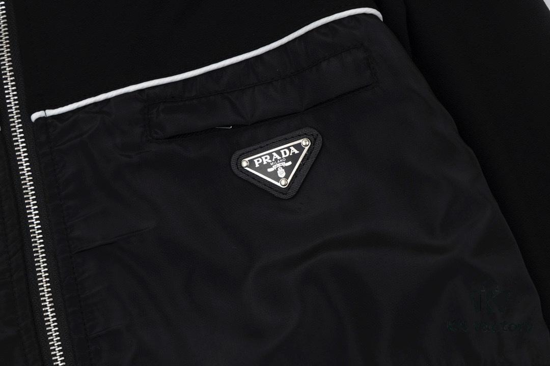 New PRADA Triangle Logo Patch Stand Collar Jacket Unisex Couple Style