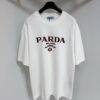 PRADA 25SS Letter Short-Sleeve T-Shirt, Made from 300g 100% Cotton Fabric with Washed Finish for Enhanced Softness and Comfort, Skin-Friendly, Breathable, and Anti-Pilling