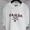 PRADA 25SS Letter Short-Sleeve T-Shirt, Made from 300g 100% Cotton Fabric with Washed Finish for Enhanced Softness and Comfort, Skin-Friendly, Breathable, and Anti-Pilling