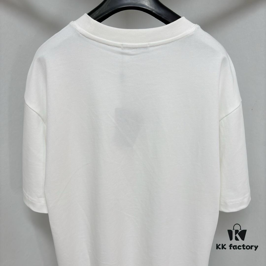 PRADA 25SS Letter Short-Sleeve T-Shirt, Made from 300g 100% Cotton Fabric with Washed Finish for Enhanced Softness and Comfort, Skin-Friendly, Breathable, and Anti-Pilling