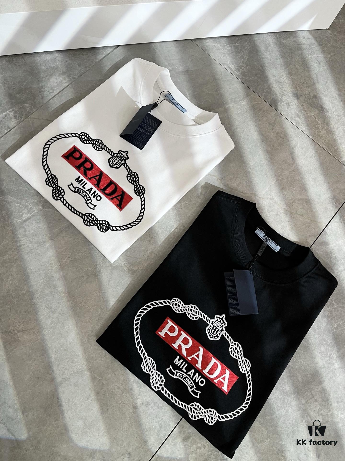 PRADA 2025 Spring/Summer New Unisex Short Sleeve T-Shirt, Exclusive Launch – Classic and Fashionable Design with Signature Logo Embroidery, Made from 100% Imported Pure Cotton