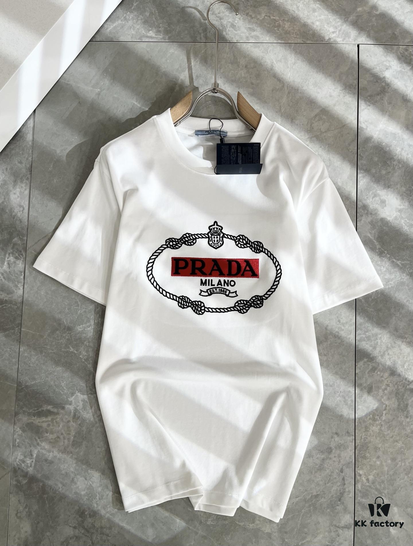 PRADA 2025 Spring/Summer New Unisex Short Sleeve T-Shirt, Exclusive Launch – Classic and Fashionable Design with Signature Logo Embroidery, Made from 100% Imported Pure Cotton