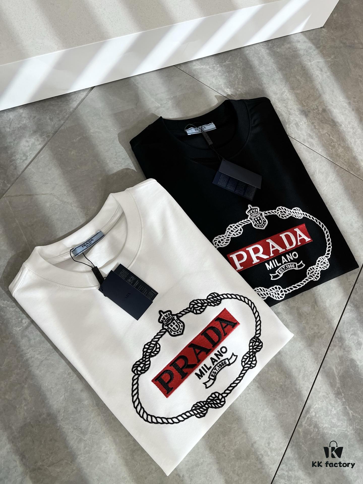 PRADA 2025 Spring/Summer New Unisex Short Sleeve T-Shirt, Exclusive Launch – Classic and Fashionable Design with Signature Logo Embroidery, Made from 100% Imported Pure Cotton