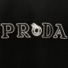 Prada High-End SS25 Spring/Summer Collection, In-Store Retail Quality, Embroidered Relief Letter Design, Crew Neck Short-Sleeve T-Shirt with Slightly Loose Fit