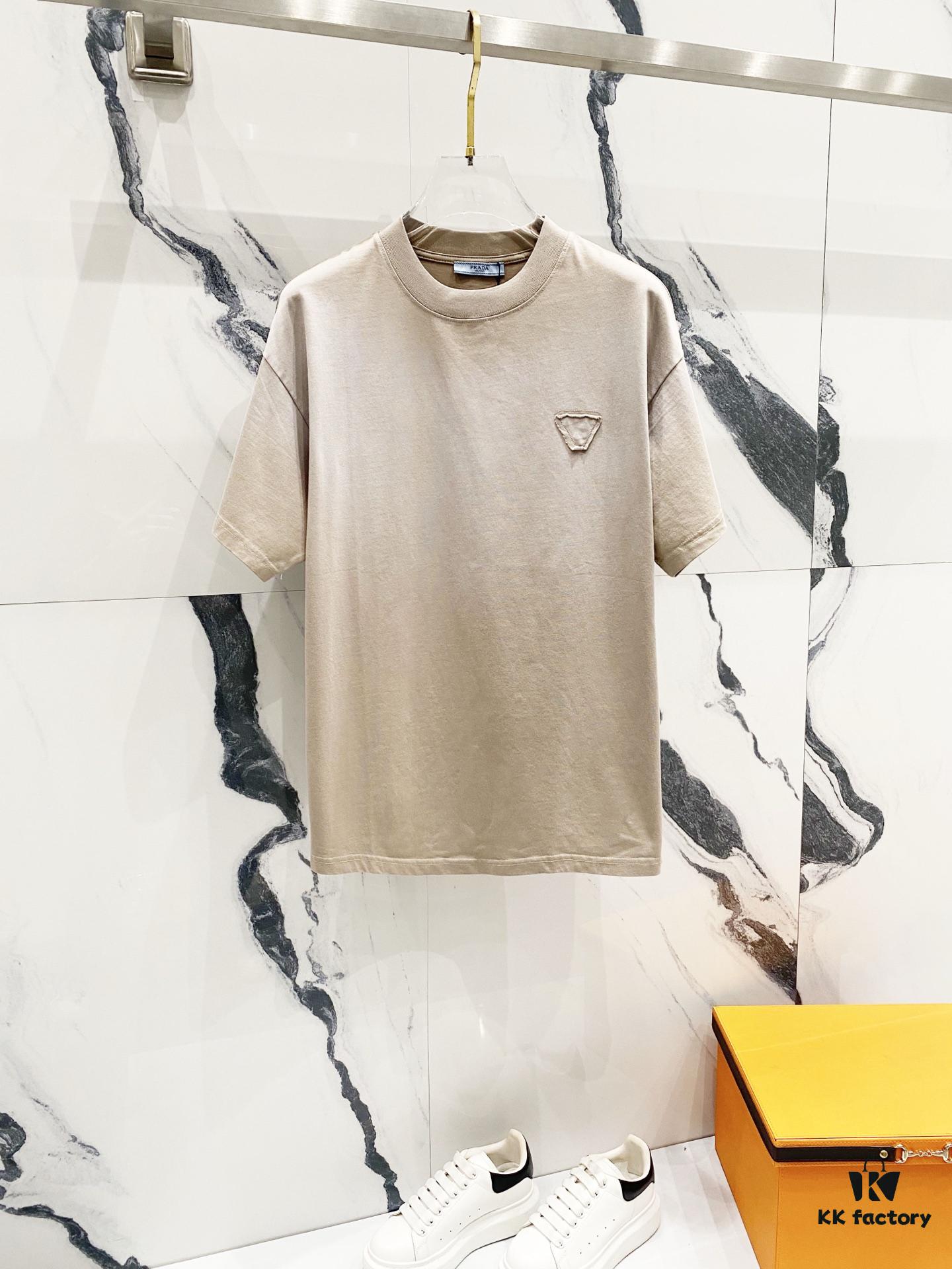 PRADA/Prada 320g Washed Short Sleeve T-Shirt with Minimalist Triangular Logo Embroidery
