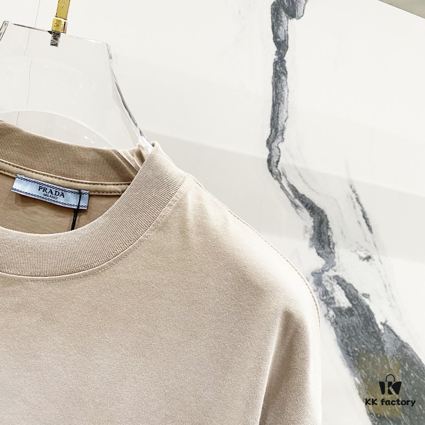 PRADA/Prada 320g Washed Short Sleeve T-Shirt with Minimalist Triangular Logo Embroidery