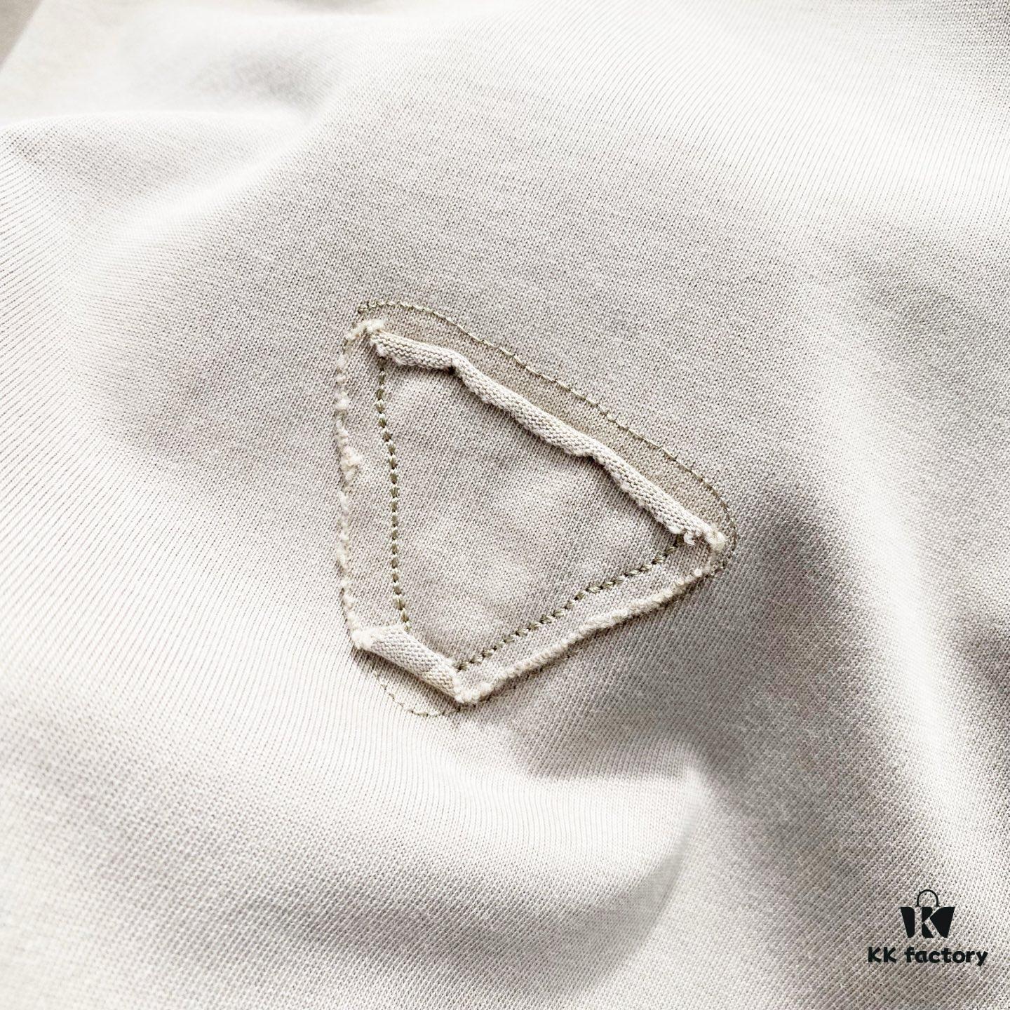 PRADA/Prada 320g Washed Short Sleeve T-Shirt with Minimalist Triangular Logo Embroidery