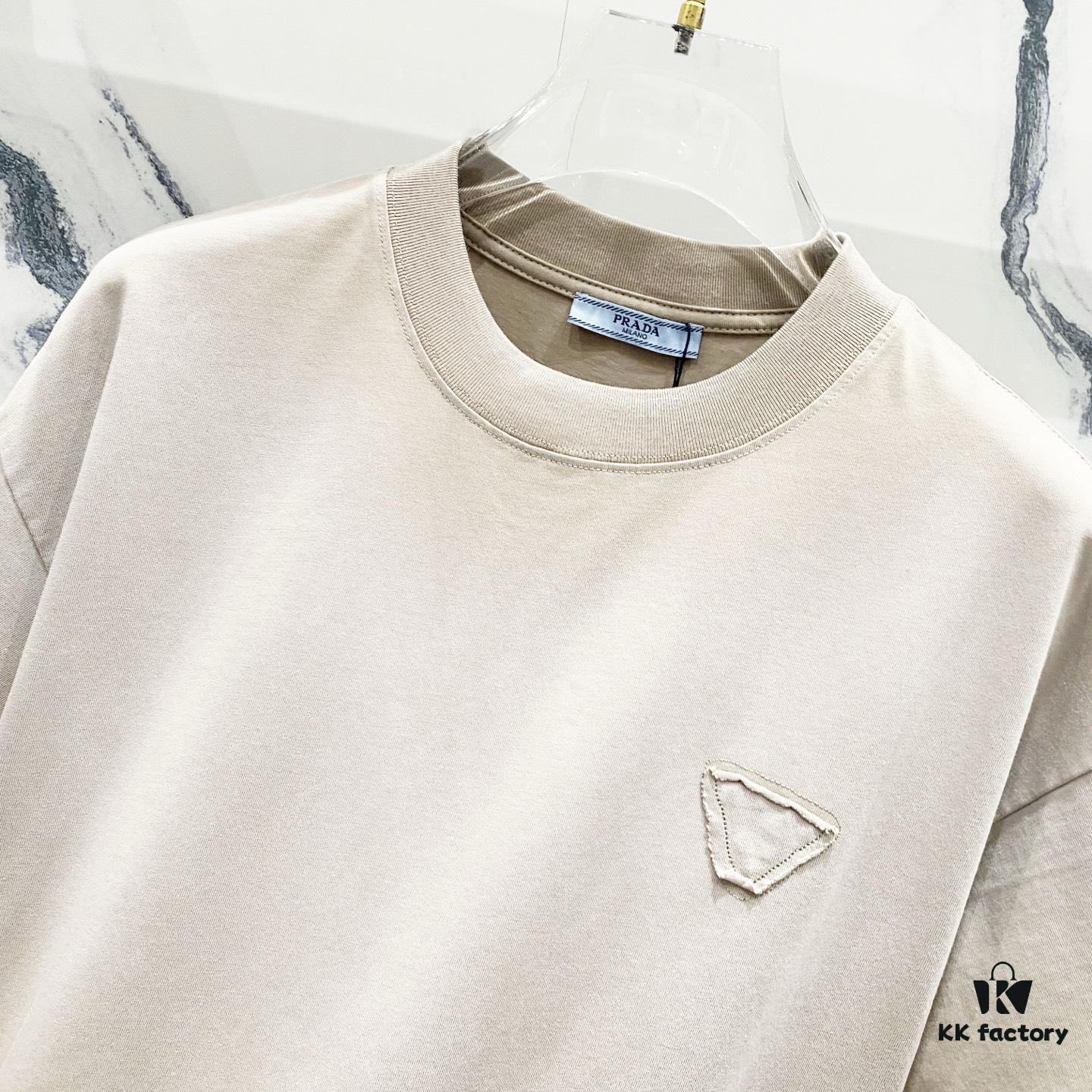 PRADA/Prada 320g Washed Short Sleeve T-Shirt with Minimalist Triangular Logo Embroidery