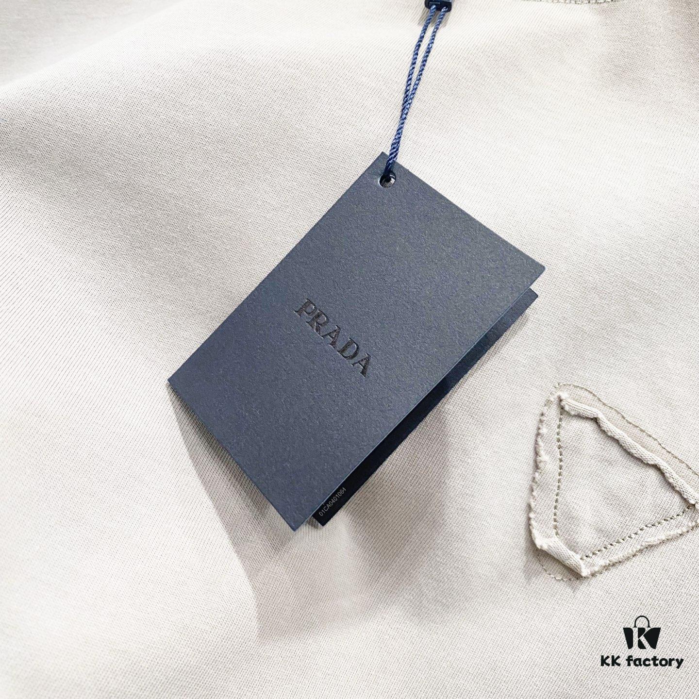 PRADA/Prada 320g Washed Short Sleeve T-Shirt with Minimalist Triangular Logo Embroidery