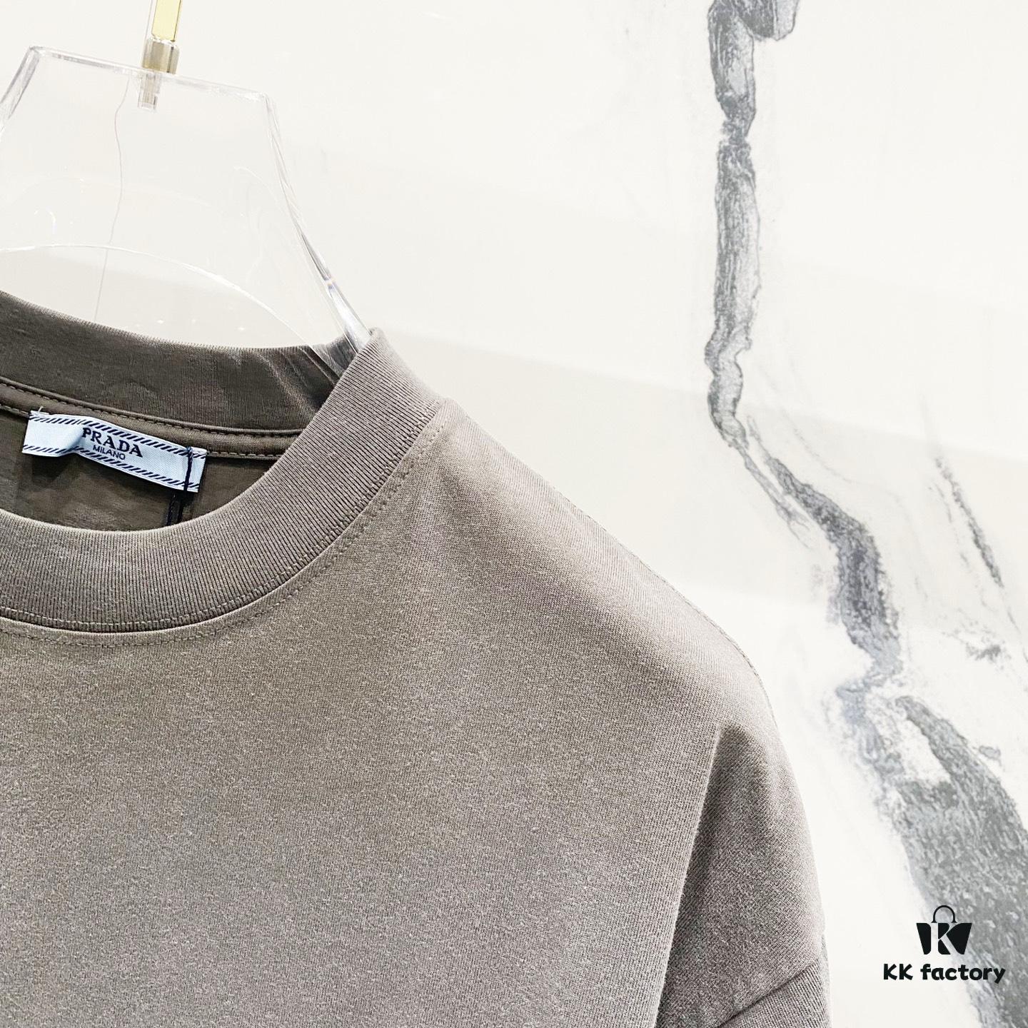 PRADA Washed 320g Short Sleeve T-Shirt with Minimalist Triangular Embroidered Logo