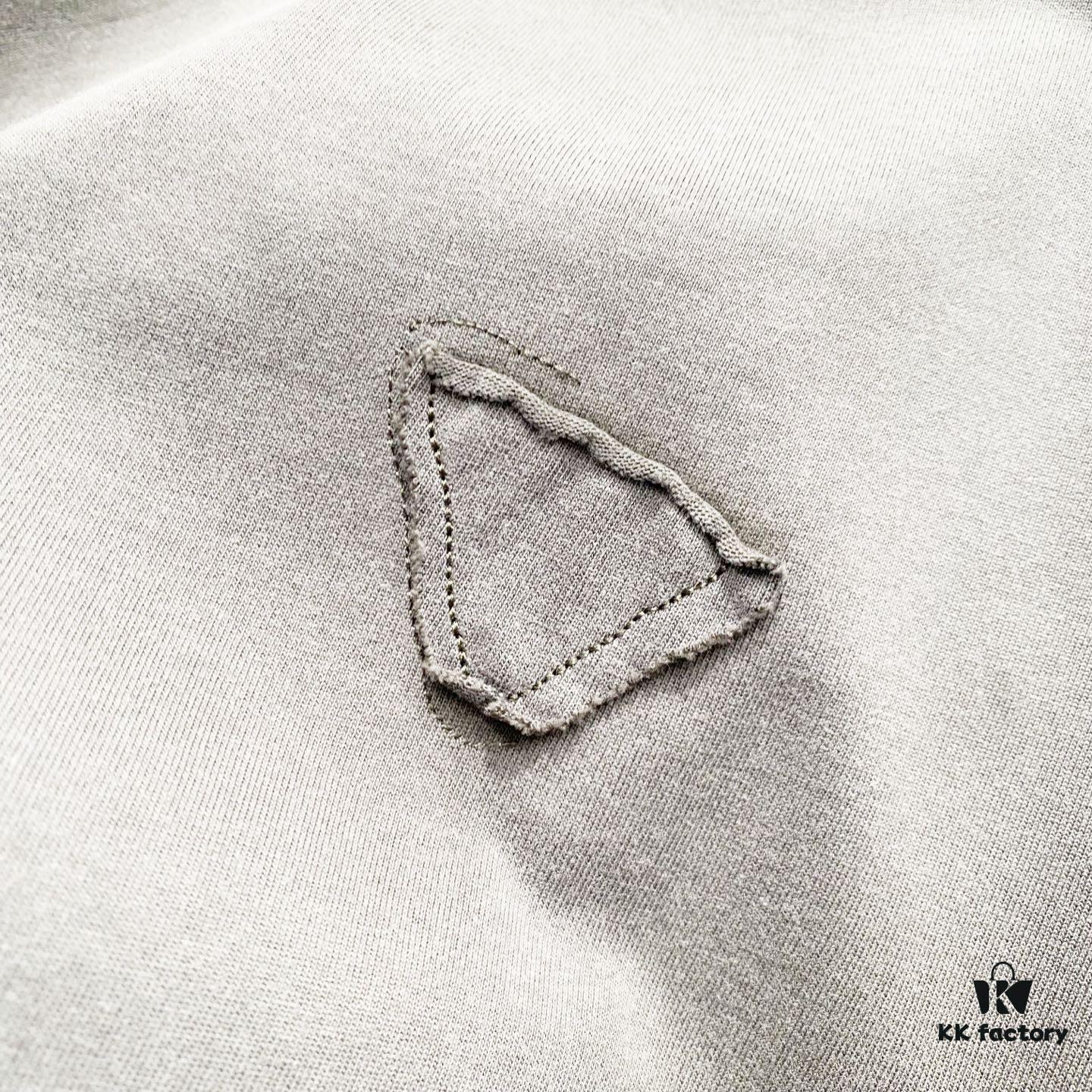 PRADA Washed 320g Short Sleeve T-Shirt with Minimalist Triangular Embroidered Logo