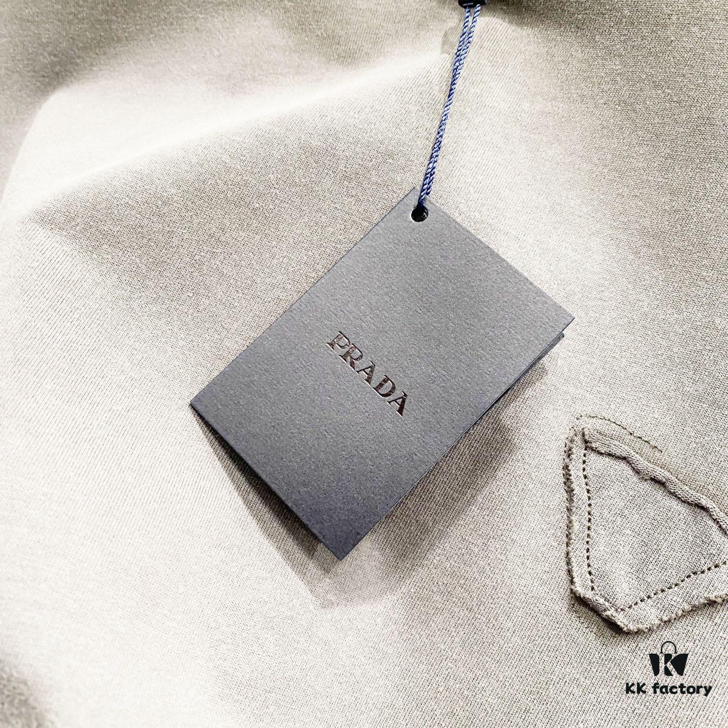 PRADA Washed 320g Short Sleeve T-Shirt with Minimalist Triangular Embroidered Logo