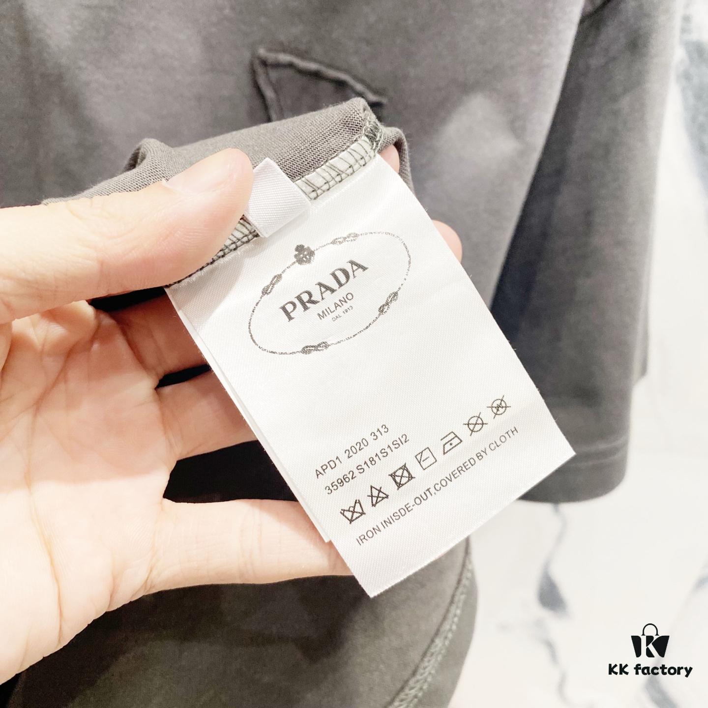 PRADA Washed 320g Short Sleeve T-Shirt with Minimalist Triangular Embroidered Logo