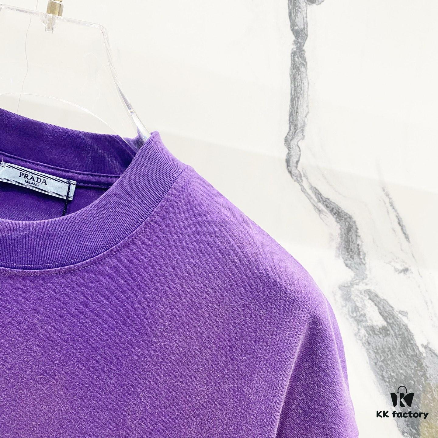 PRADA/Prada 320g Washed Short Sleeve T-Shirt with Minimalist Triangular Logo Embroidery