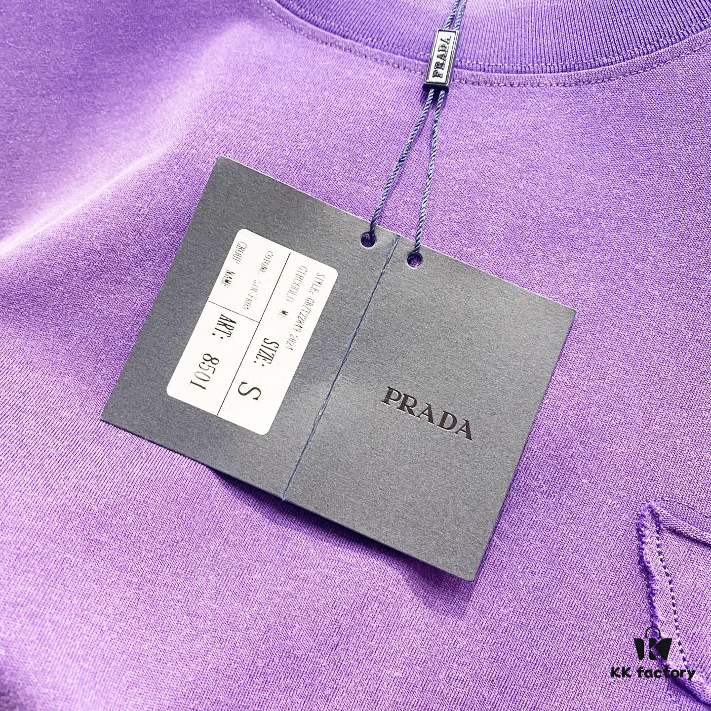 PRADA/Prada 320g Washed Short Sleeve T-Shirt with Minimalist Triangular Logo Embroidery