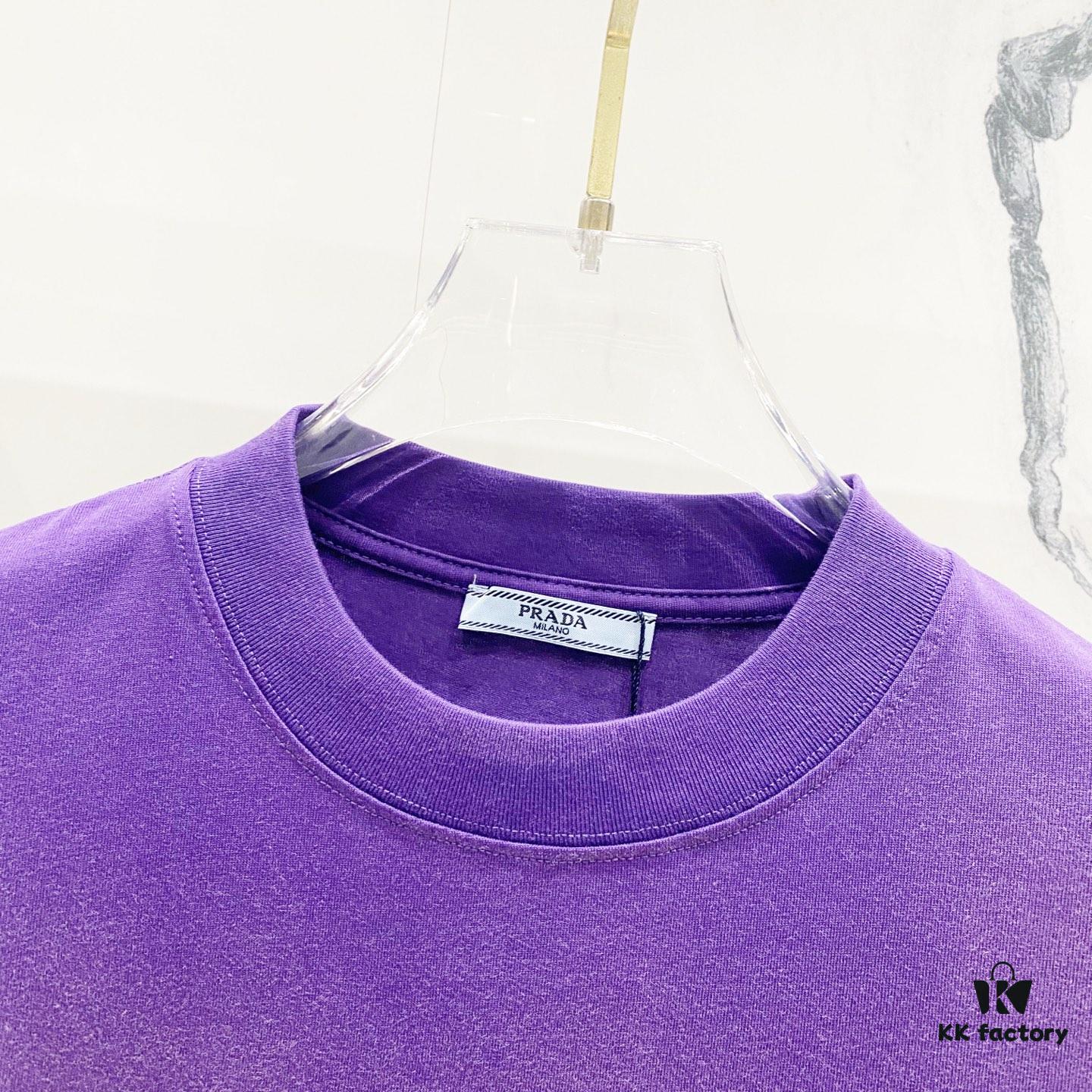 PRADA/Prada 320g Washed Short Sleeve T-Shirt with Minimalist Triangular Logo Embroidery