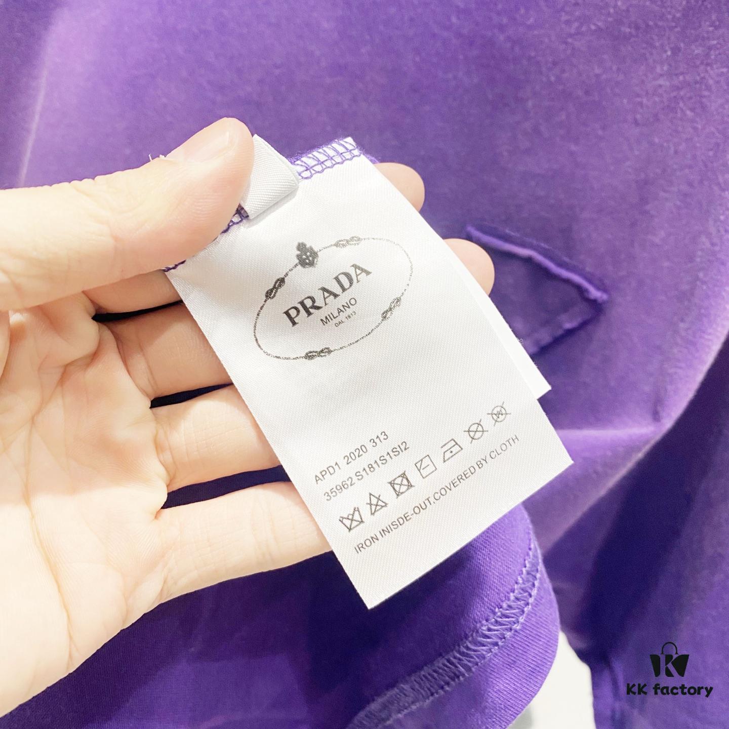 PRADA/Prada 320g Washed Short Sleeve T-Shirt with Minimalist Triangular Logo Embroidery