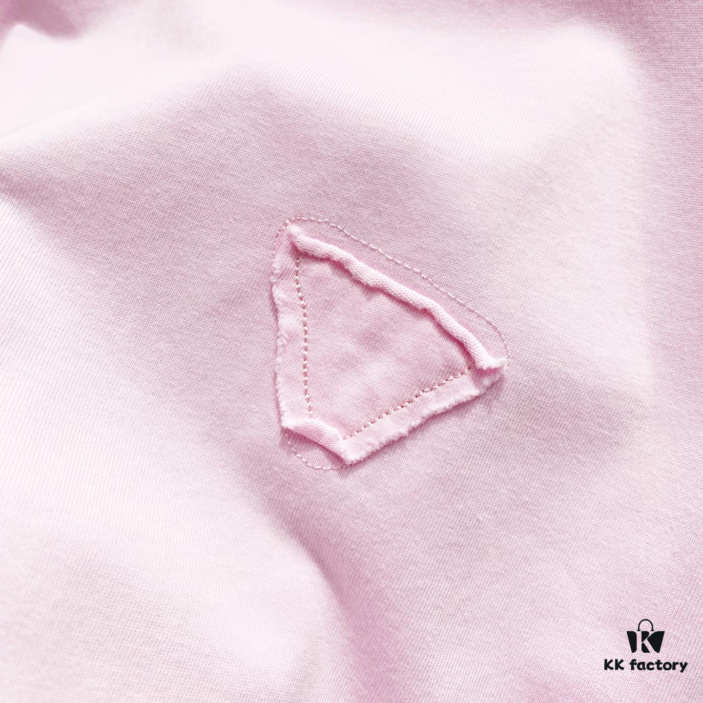 PRADA/Prada 320g Washed Short-Sleeve T-Shirt with Minimalist Triangular Logo Embroidery