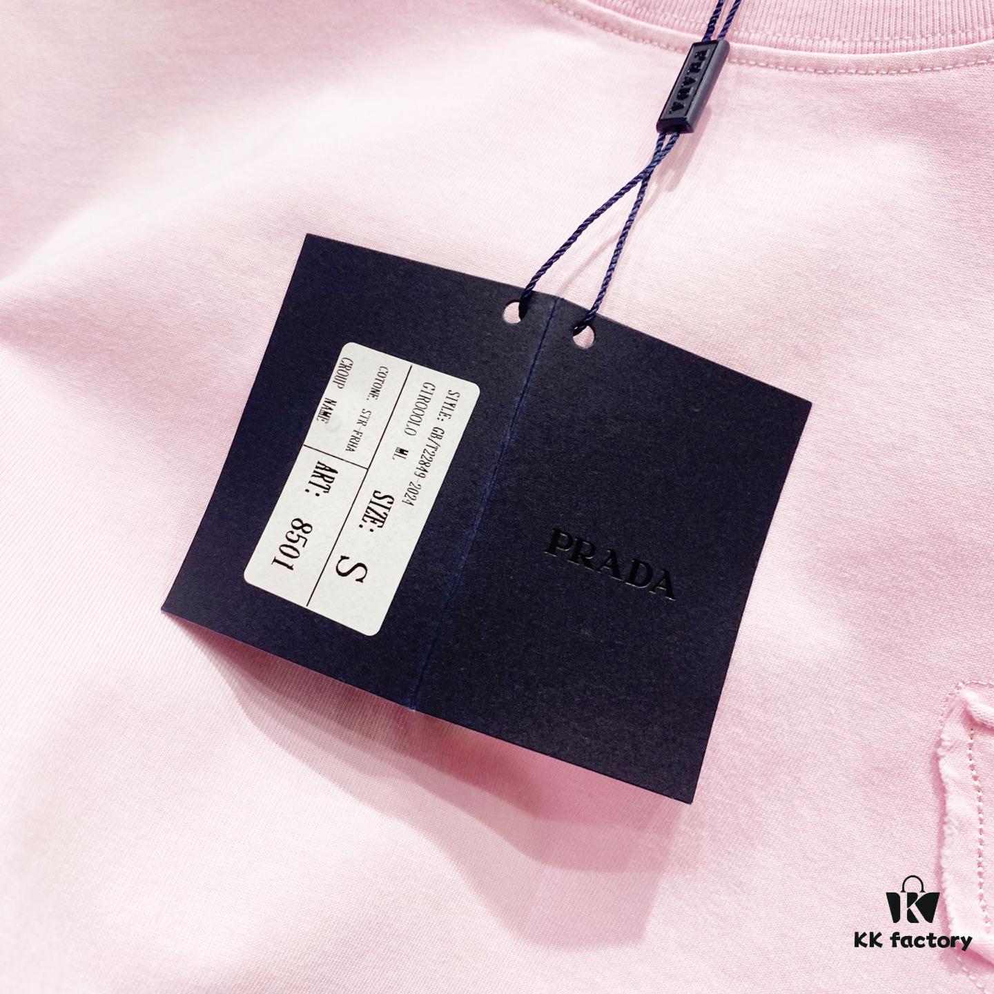 PRADA/Prada 320g Washed Short-Sleeve T-Shirt with Minimalist Triangular Logo Embroidery