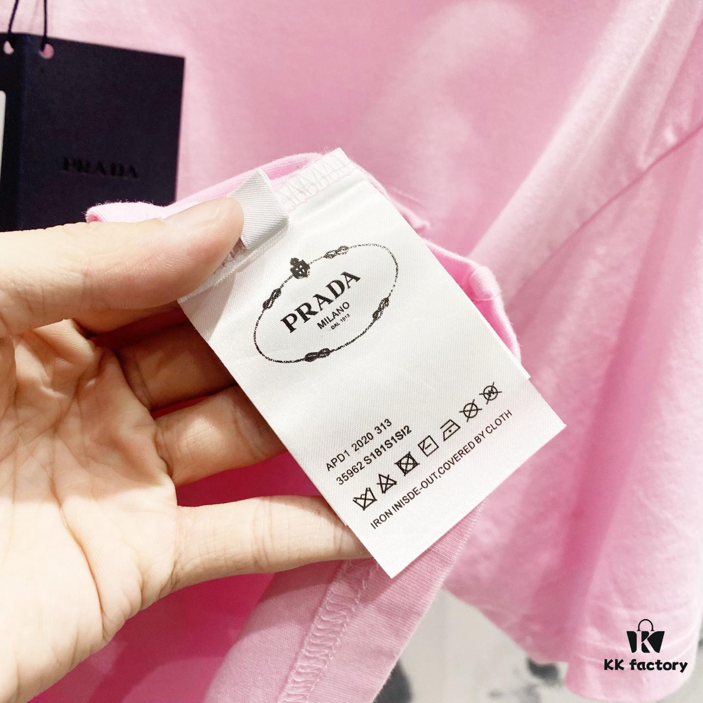 PRADA/Prada 320g Washed Short-Sleeve T-Shirt with Minimalist Triangular Logo Embroidery