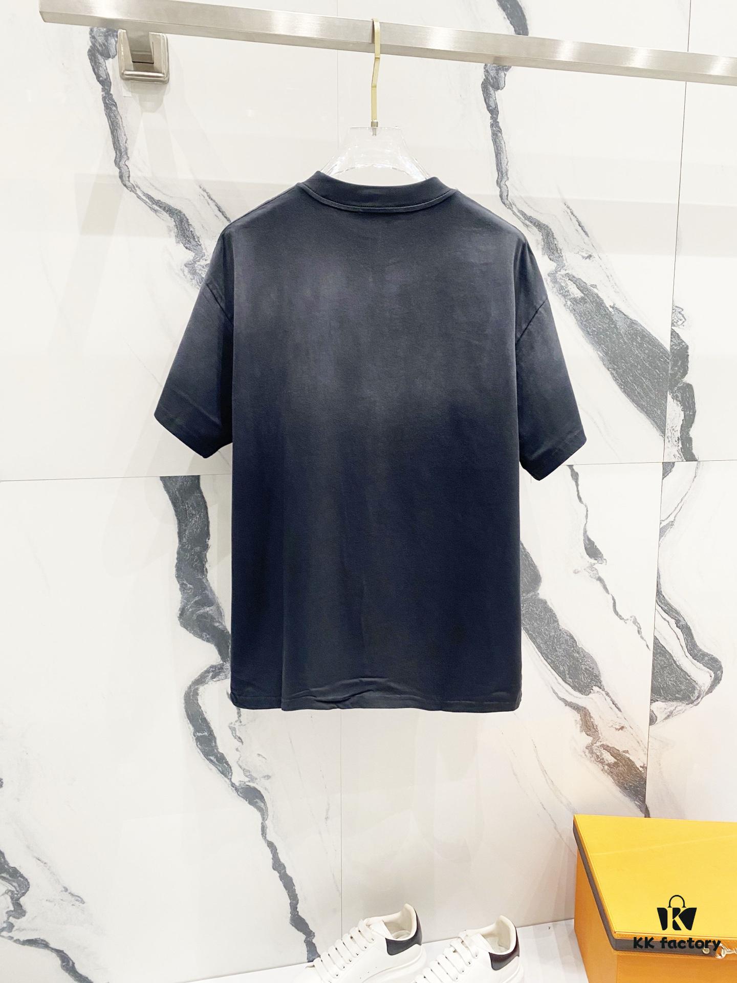 PRADA/Prada 320g Washed Short Sleeve T-Shirt with Minimalist Triangular Logo Embroidery