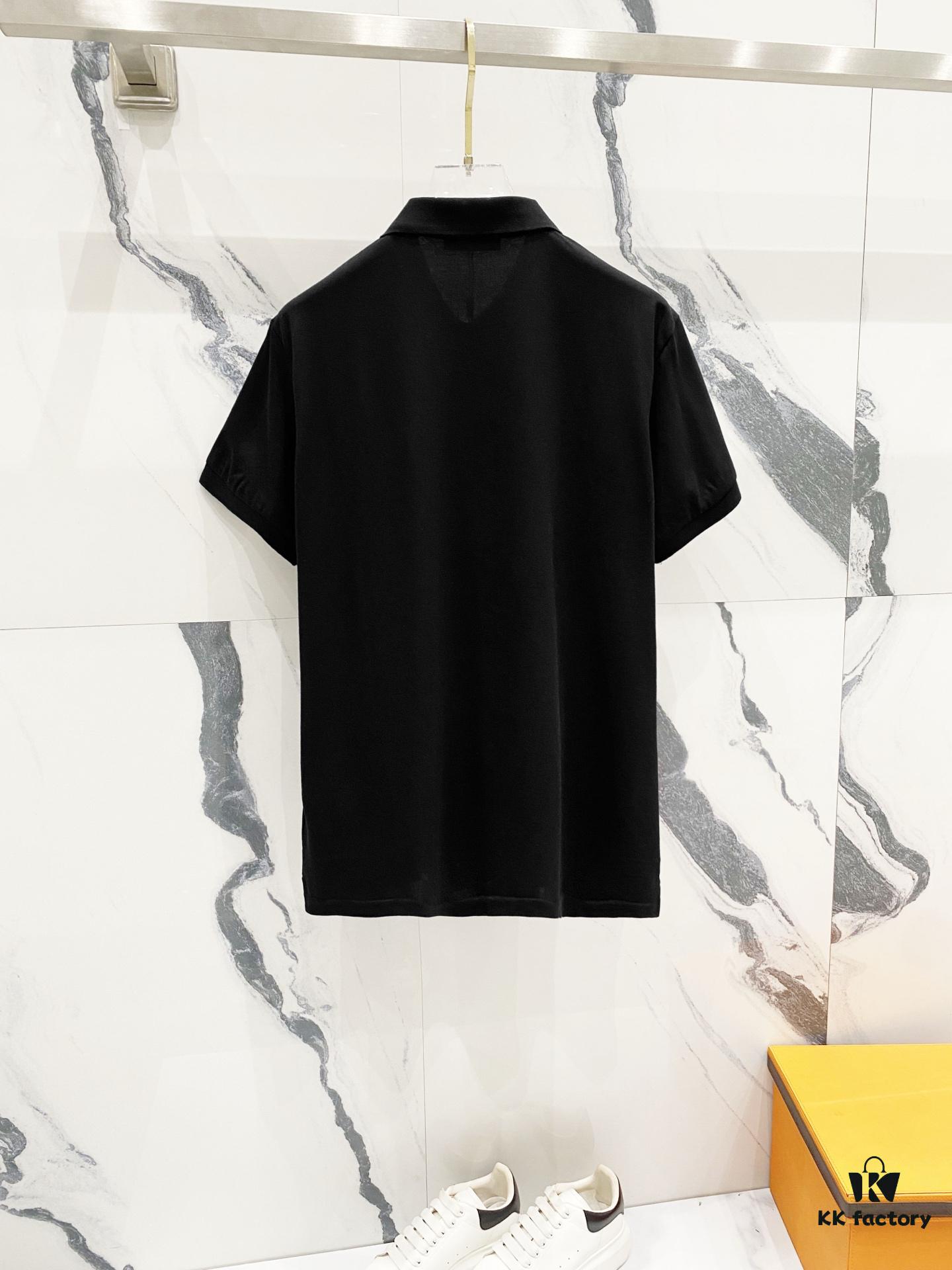 PRADA Men's Polo Shirt with Lapel, Nylon Pocket Zipper Design, Brand Triangle Logo Metal Badge