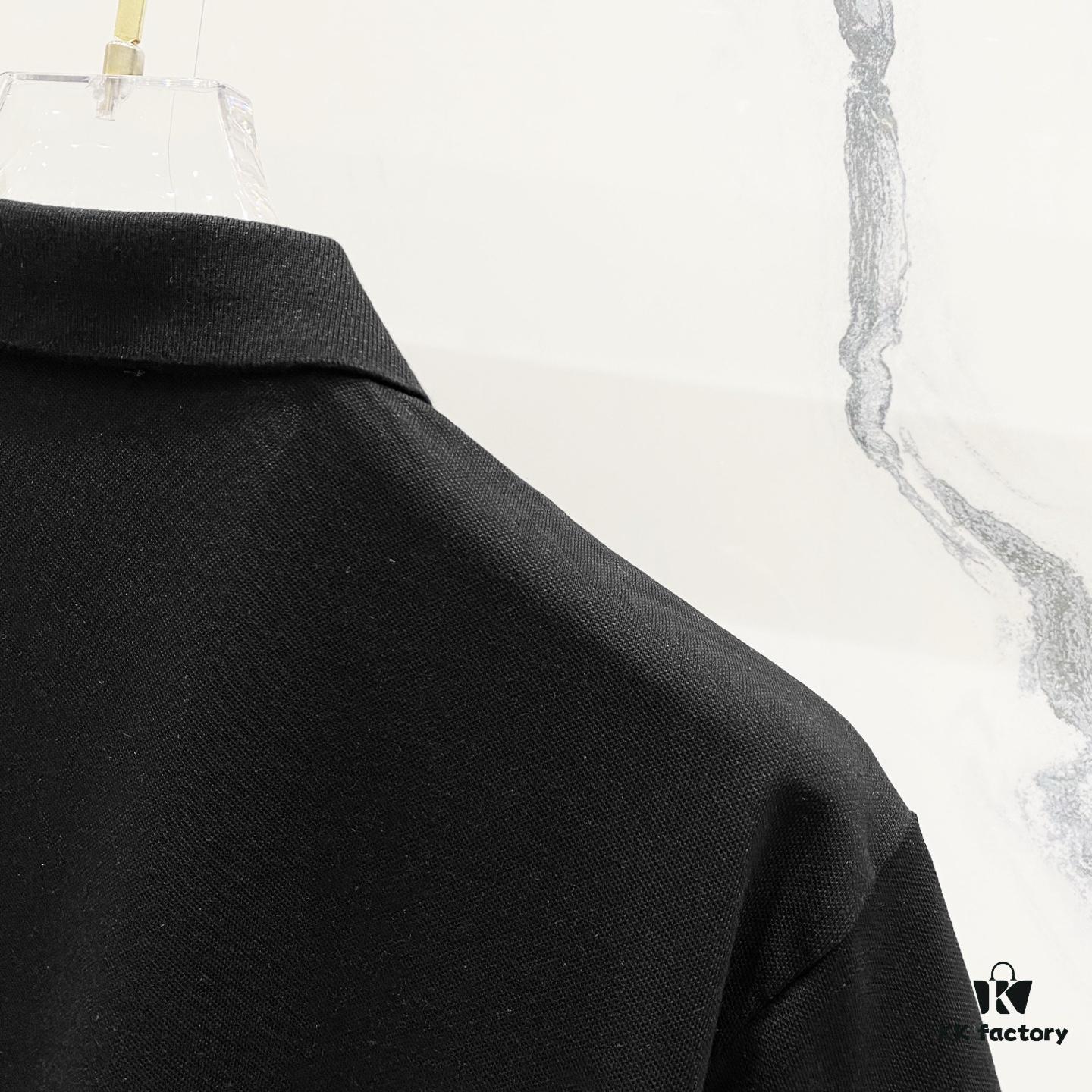 PRADA Men's Polo Shirt with Lapel, Nylon Pocket Zipper Design, Brand Triangle Logo Metal Badge