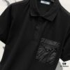PRADA Men's Polo Shirt with Lapel, Nylon Pocket Zipper Design, Brand Triangle Logo Metal Badge