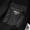 PRADA Men's Polo Shirt with Lapel, Nylon Pocket Zipper Design, Brand Triangle Logo Metal Badge