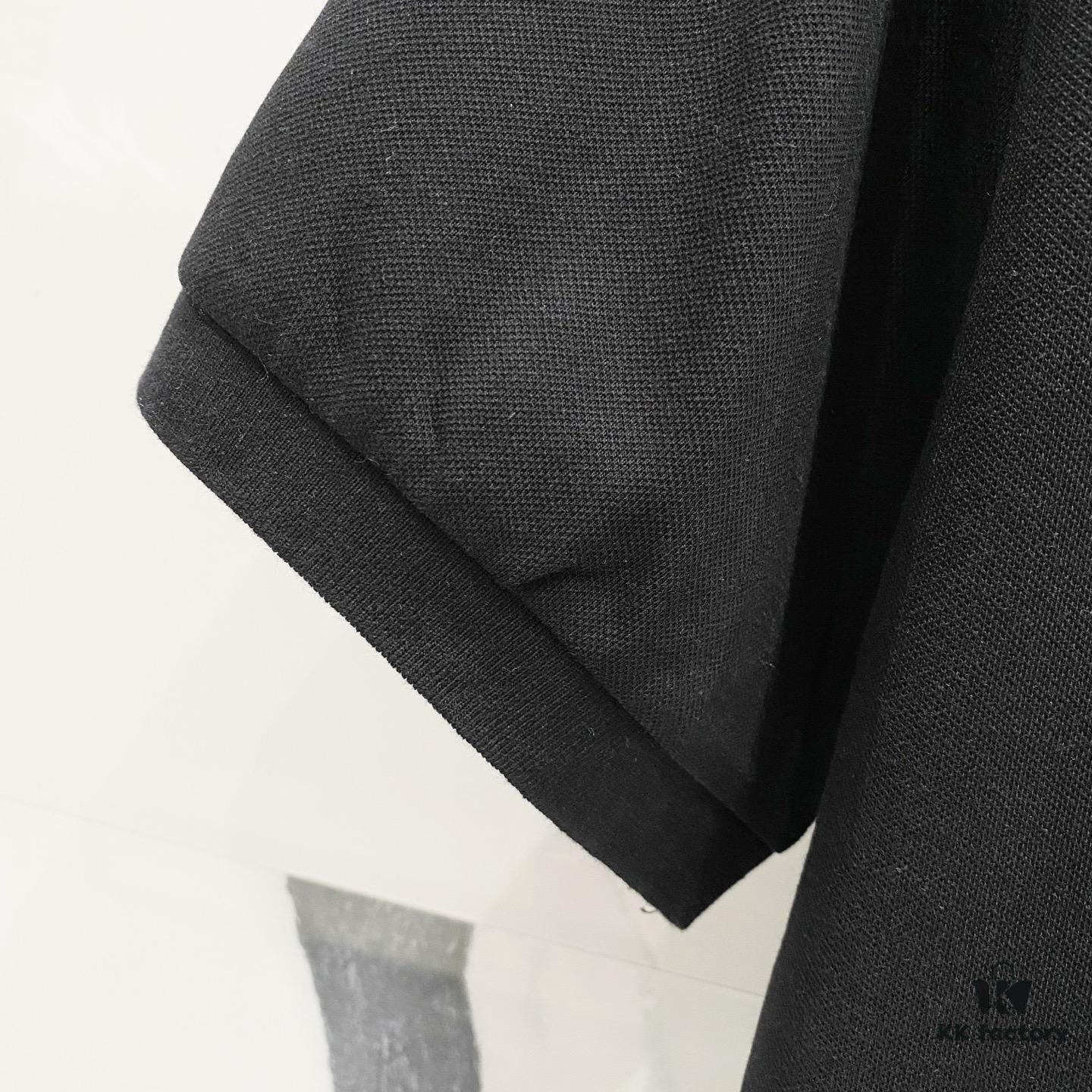 PRADA Men's Polo Shirt with Lapel, Nylon Pocket Zipper Design, Brand Triangle Logo Metal Badge